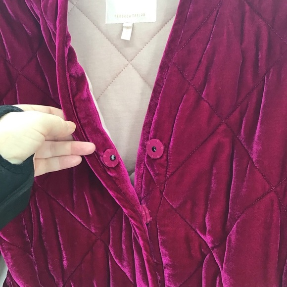 Rebecca Taylor Quilted Velvet Snap-Front Coat Jacket Cranberry Casual Size S - Picture 10 of 12